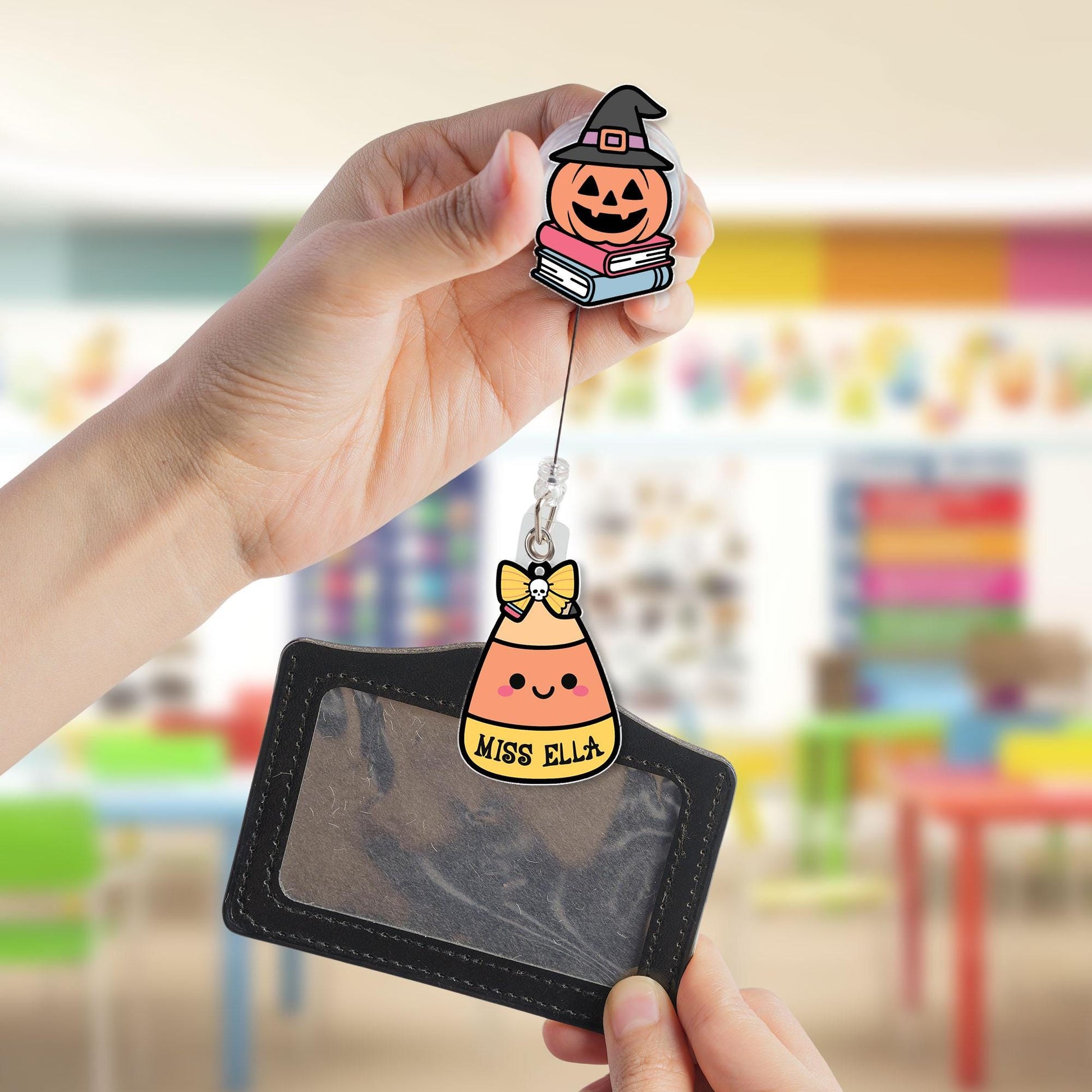 Custom Teacher Halloween Badge Reel, Halloween Badge Reel, ID Holder, Retractable Badge Reel, Spooky Teacher Gifts, Teacher Halloween Gift