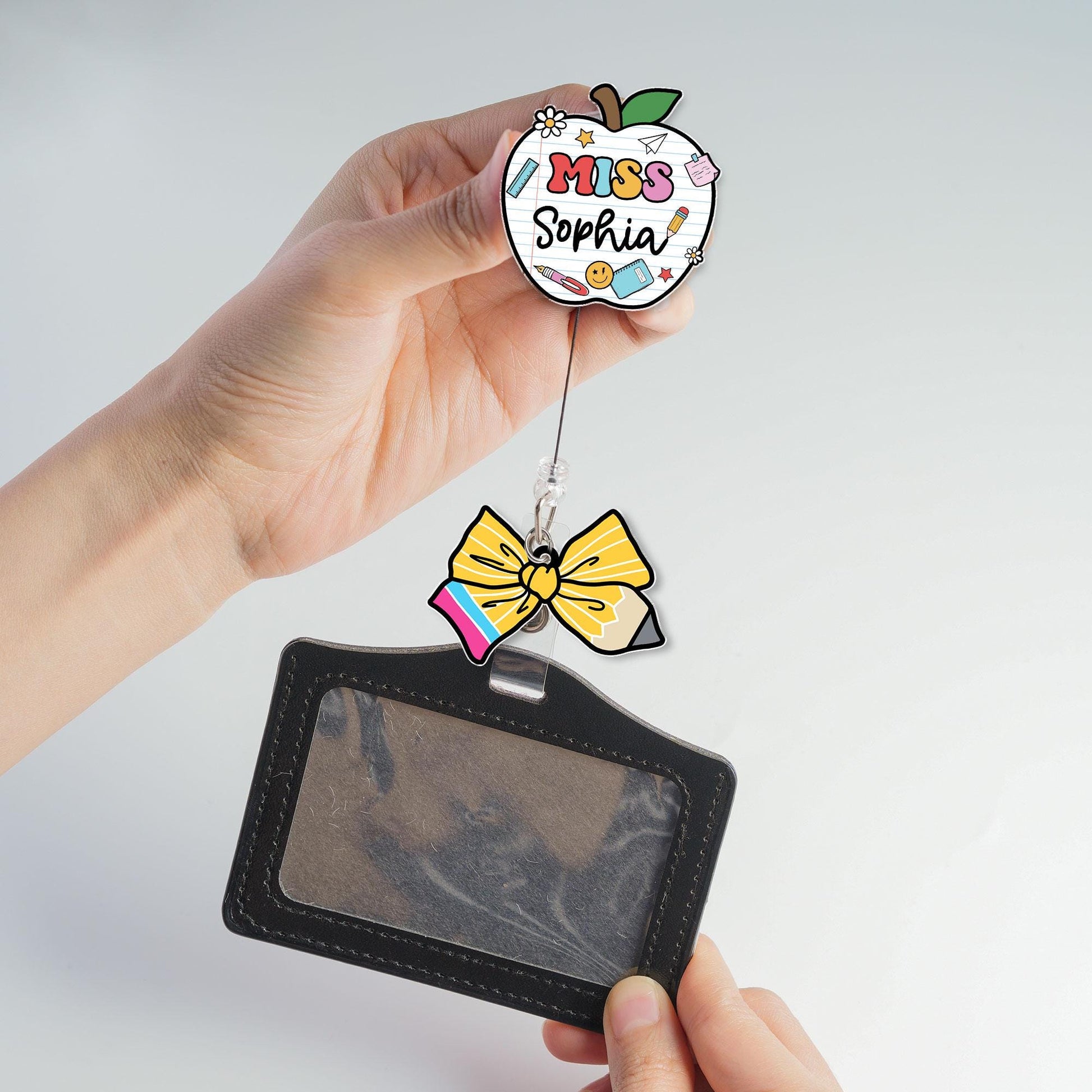 Custom Teacher Badge Reel, Custom ID Holder Apple Badge Reel, ID Holder, Retractable Badge Reel, Teacher Appreciation Gift Back to School