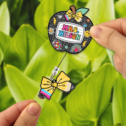 Custom Teacher Badge Reel, Custom ID Holder Apple Badge Reel, ID Holder, Retractable Badge Reel, Teacher Appreciation Gift Back to School