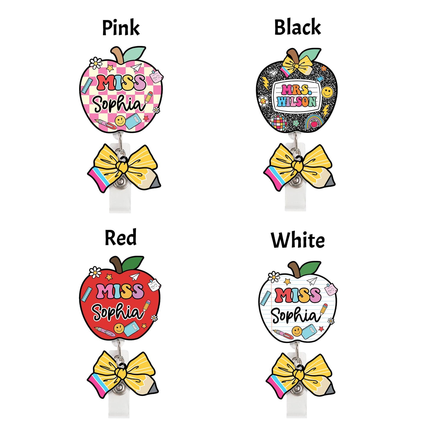 Custom Teacher Badge Reel, Custom ID Holder Apple Badge Reel, ID Holder, Retractable Badge Reel, Teacher Appreciation Gift Back to School