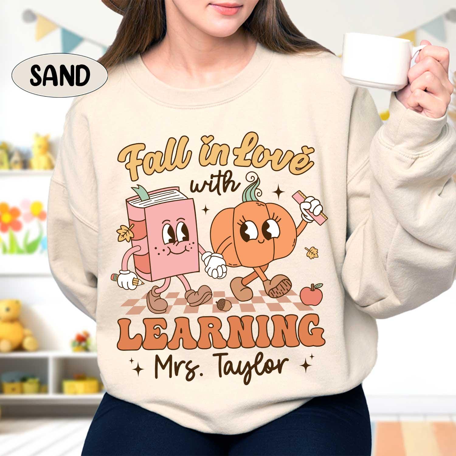 Teacher Shirt Fall In Love With Learning, Custom Teacher Shirt, Teacher Pumpkin Fall Shirt Halloween Spooky Shirt, Thanksgving Teacher Shirt