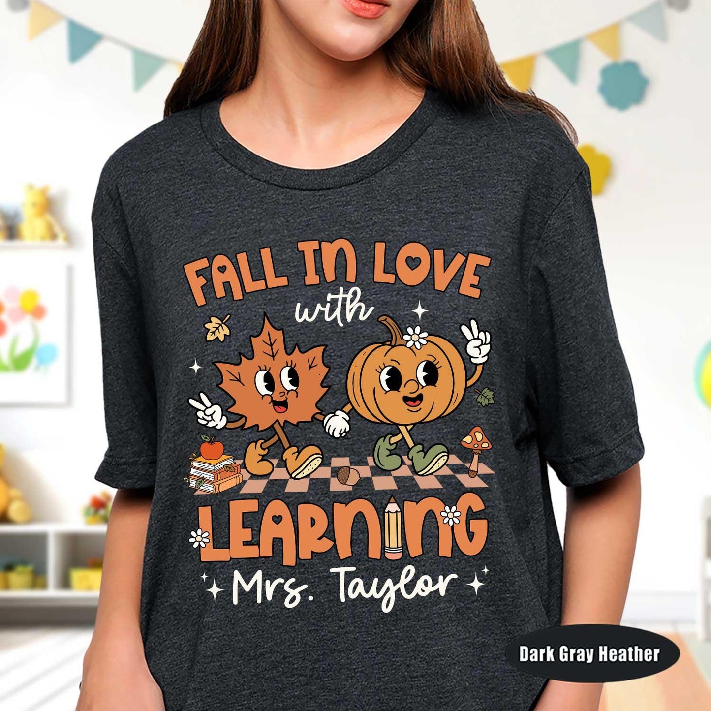 Custom Teacher Shirt Fall In Love With Learning, Teacher Pumpkin Fall Shirt Halloween Spooky, Teacher Thanksgiving Sweatshirt, Teacher Gifts