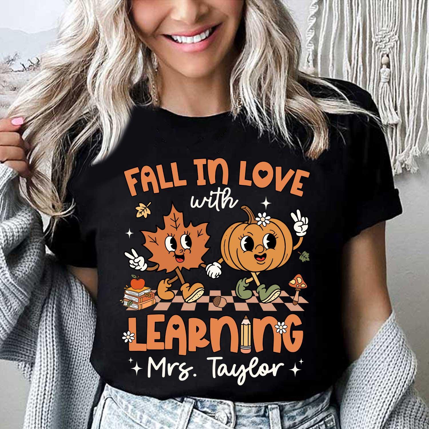 Custom Teacher Shirt Fall In Love With Learning, Teacher Pumpkin Fall Shirt Halloween Spooky, Teacher Thanksgiving Sweatshirt, Teacher Gifts