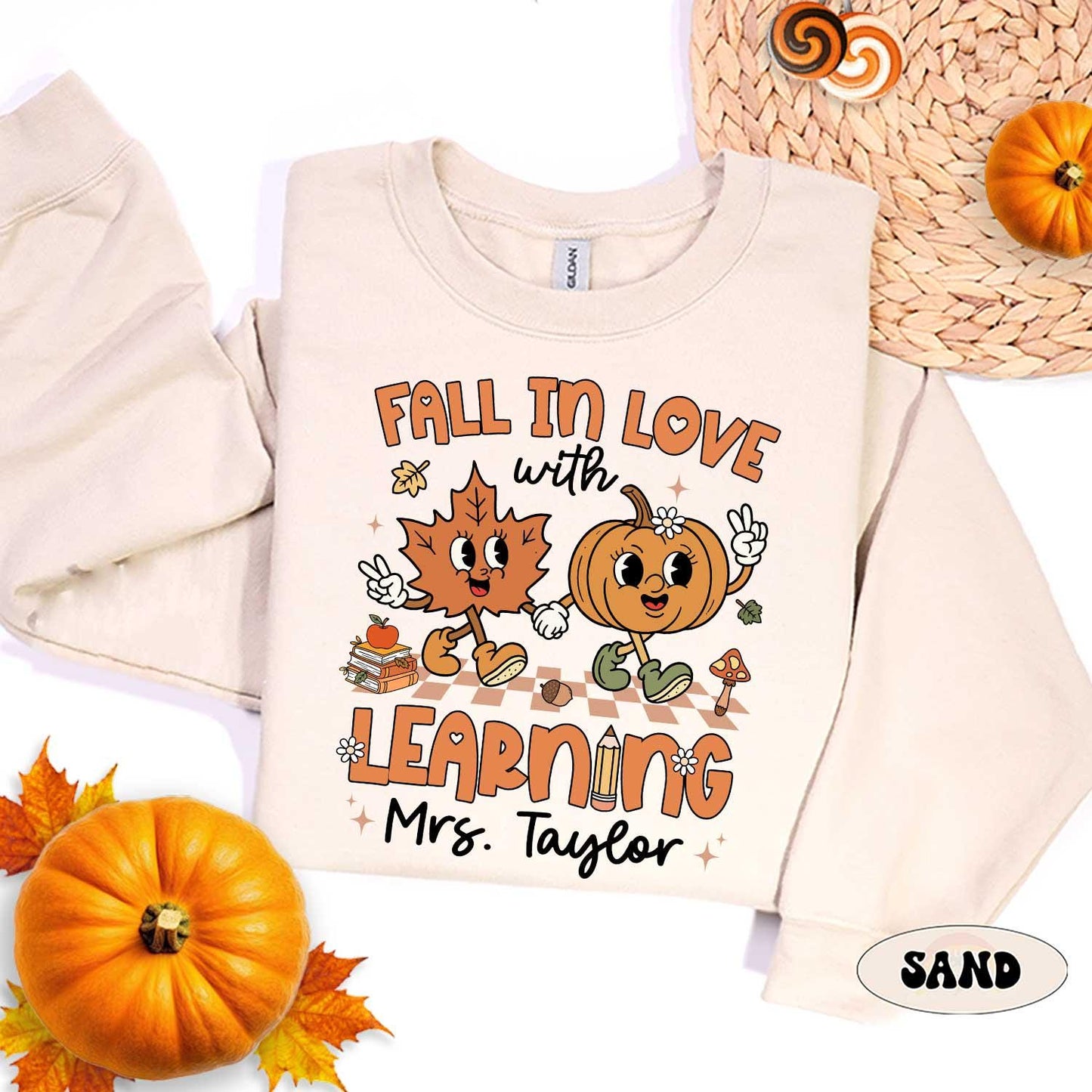 Custom Teacher Shirt Fall In Love With Learning, Teacher Pumpkin Fall Shirt Halloween Spooky, Teacher Thanksgiving Sweatshirt, Teacher Gifts