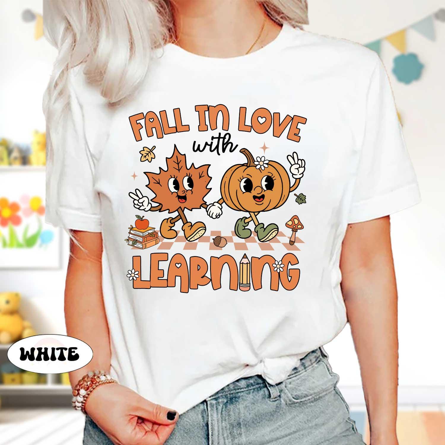 Teacher Shirt, Fall In Love With Learning, Teacher Pumpkin Fall Shirt, Halloween Spooky Shirt, Teacher Thanksgiving Sweatshirt, Teacher Gift