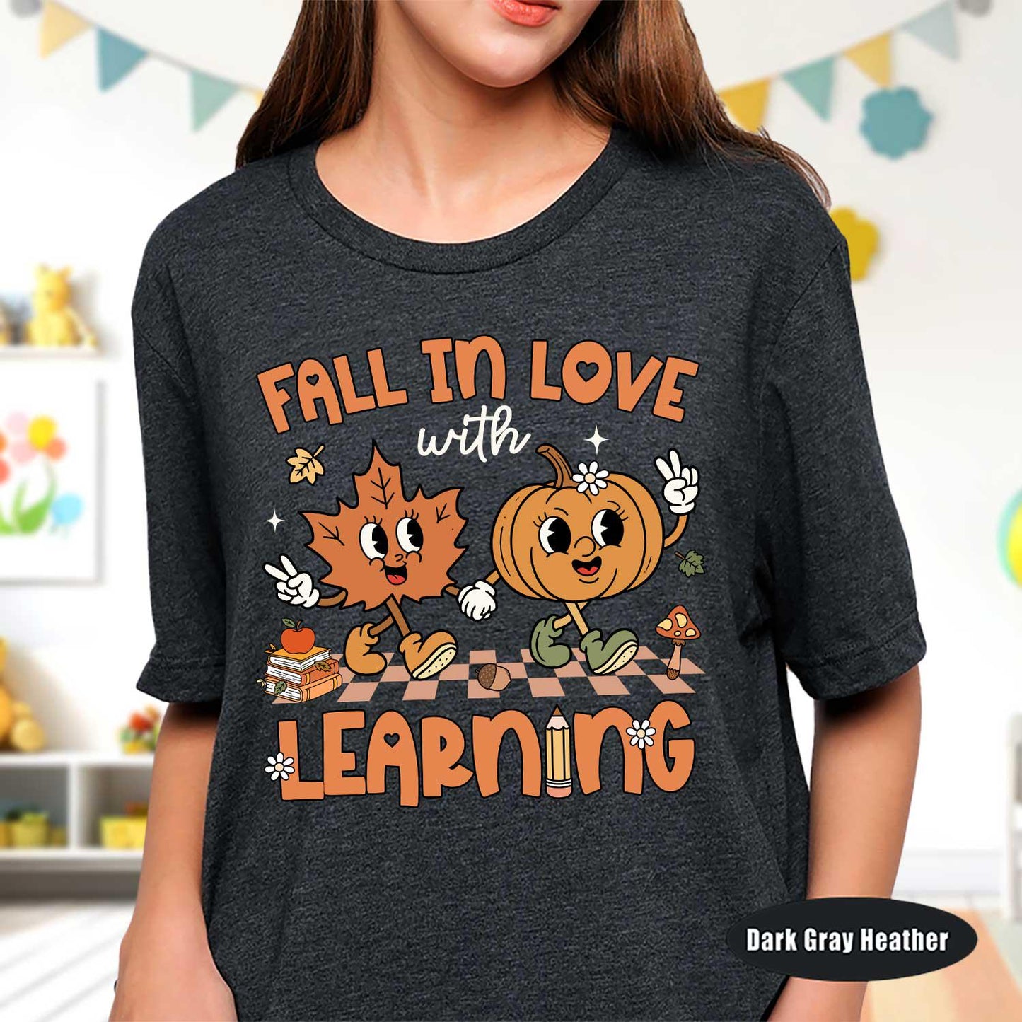 Teacher Shirt, Fall In Love With Learning, Teacher Pumpkin Fall Shirt, Halloween Spooky Shirt, Teacher Thanksgiving Sweatshirt, Teacher Gift