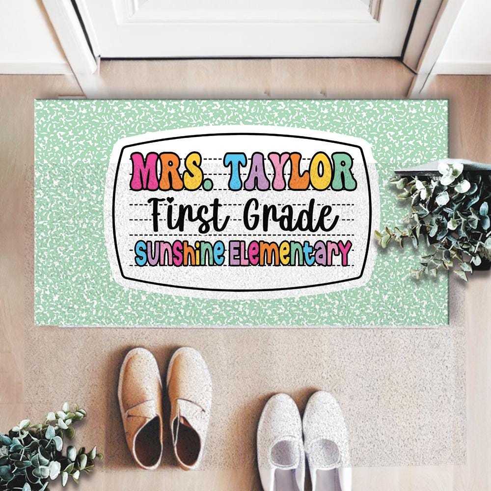 Personalized First Grade Welcome Doormat, Composition Notebook Classroom Office Doormat, Back to School Decor, Teacher Appreciation Gifts