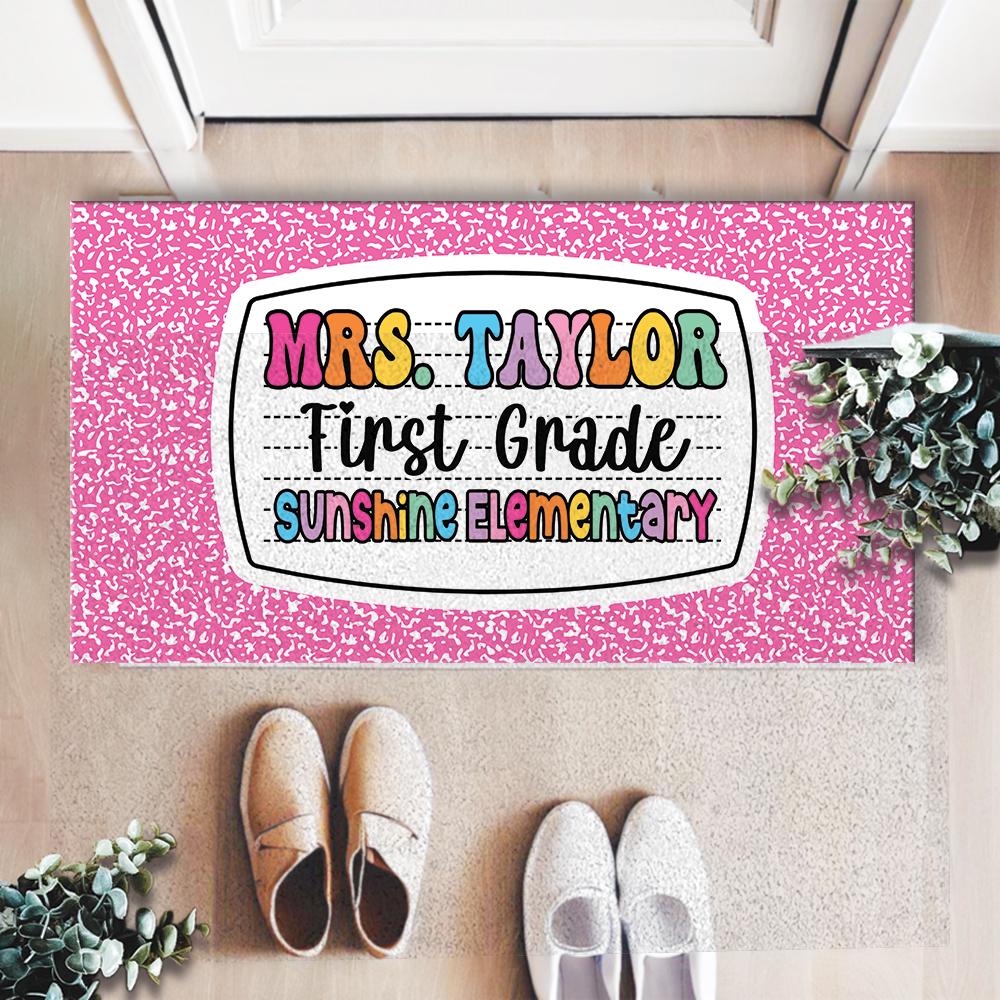 Personalized First Grade Welcome Doormat, Composition Notebook Classroom Office Doormat, Back to School Decor, Teacher Appreciation Gifts
