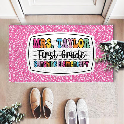 Personalized First Grade Welcome Doormat, Composition Notebook Classroom Office Doormat, Back to School Decor, Teacher Appreciation Gifts