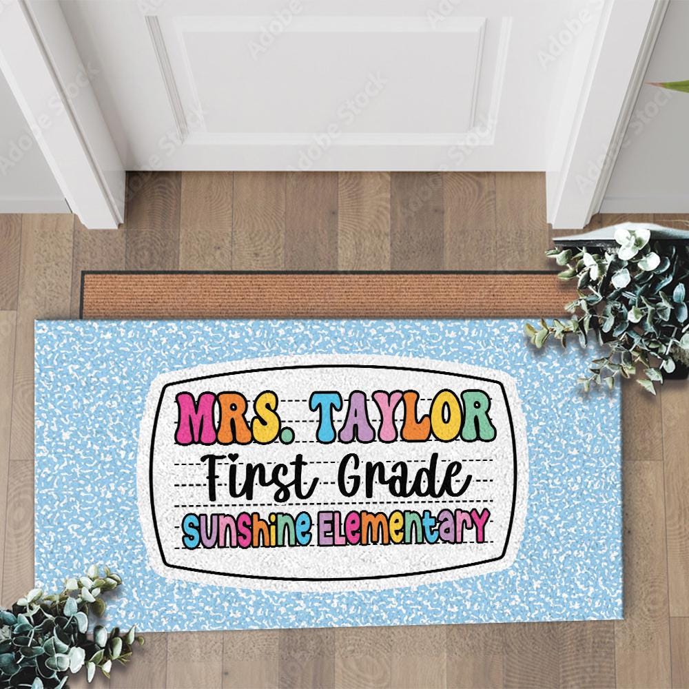Personalized First Grade Welcome Doormat, Composition Notebook Classroom Office Doormat, Back to School Decor, Teacher Appreciation Gifts