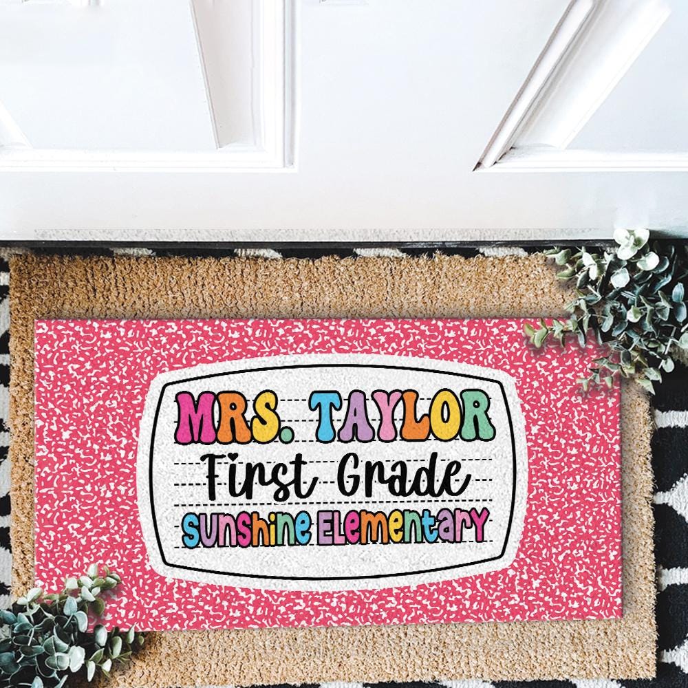 Personalized First Grade Welcome Doormat, Composition Notebook Classroom Office Doormat, Back to School Decor, Teacher Appreciation Gifts