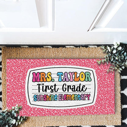 Personalized First Grade Welcome Doormat, Composition Notebook Classroom Office Doormat, Back to School Decor, Teacher Appreciation Gifts