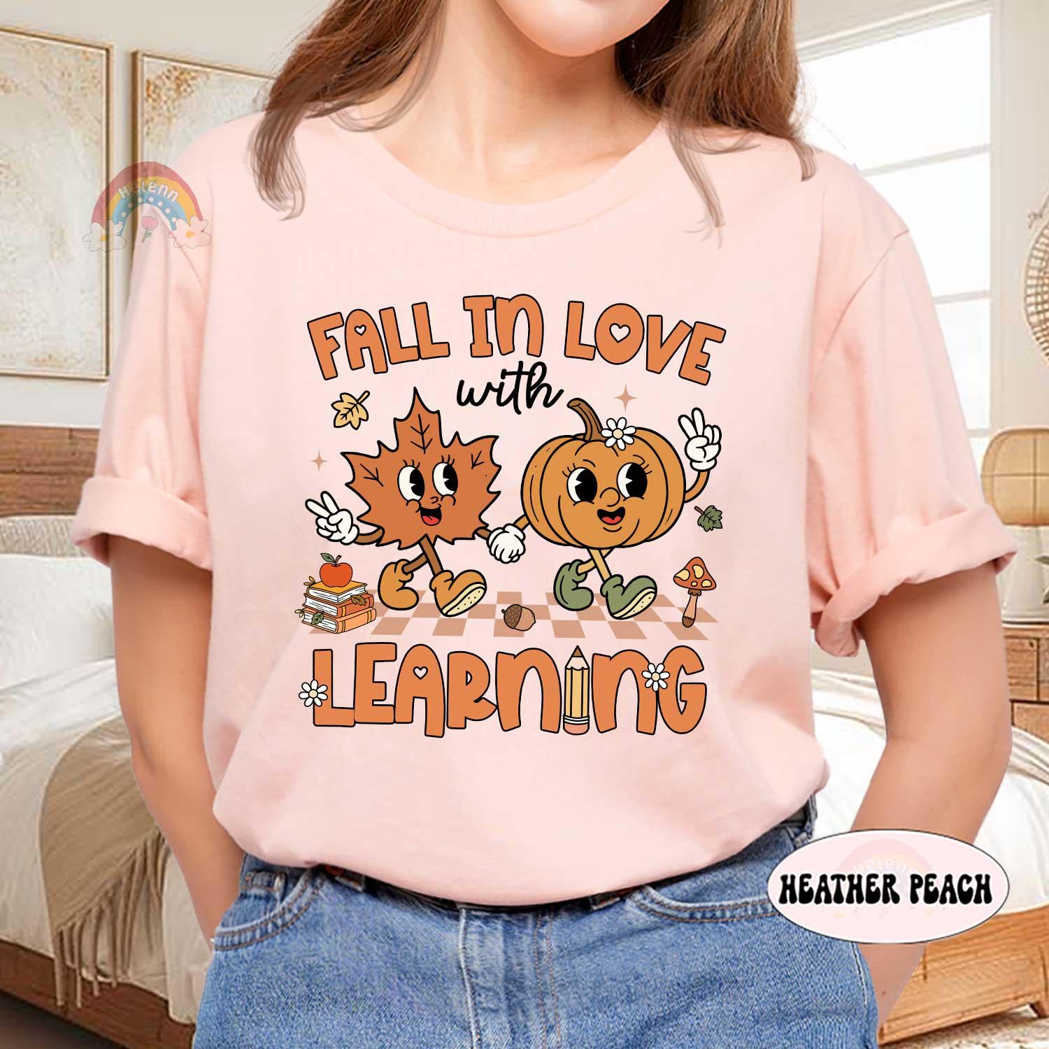 Teacher Shirt, Fall In Love With Learning, Teacher Pumpkin Fall Shirt, Halloween Spooky Shirt, Teacher Thanksgiving Sweatshirt, Teacher Gift