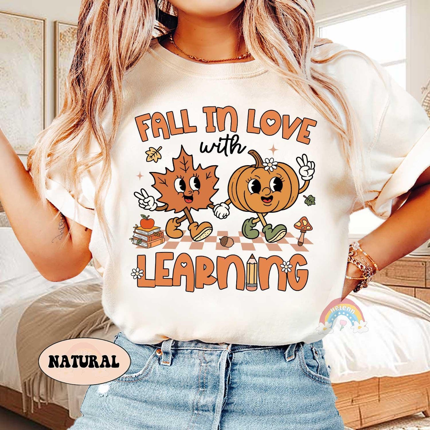 Teacher Shirt, Fall In Love With Learning, Teacher Pumpkin Fall Shirt, Halloween Spooky Shirt, Teacher Thanksgiving Sweatshirt, Teacher Gift