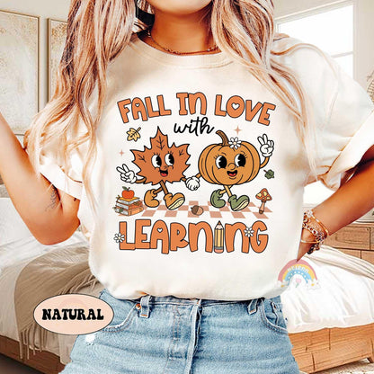 Teacher Shirt, Fall In Love With Learning, Teacher Pumpkin Fall Shirt, Halloween Spooky Shirt, Teacher Thanksgiving Sweatshirt, Teacher Gift