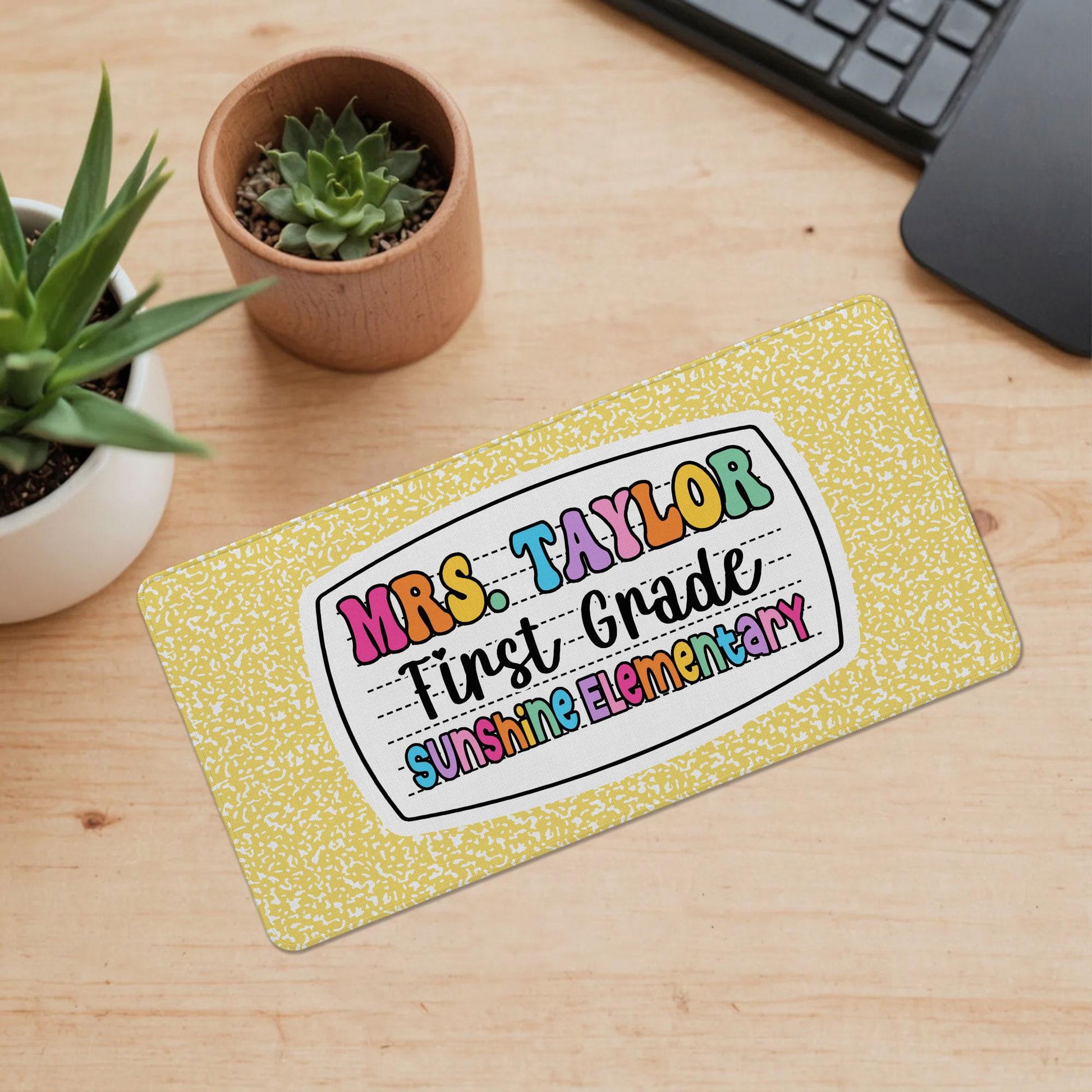 Personalized Teacher Desk Mat, First Grade Desk Mat, Custom Teacher Composition Book Desk Mat With Name, Teacher Gifts, Back To School Gift
