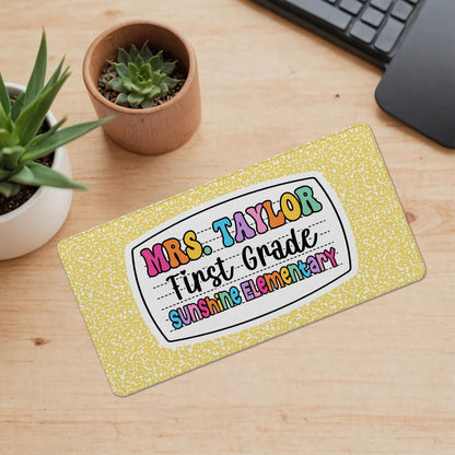 Personalized Teacher Desk Mat, First Grade Desk Mat, Custom Teacher Composition Book Desk Mat With Name, Teacher Gifts, Back To School Gift