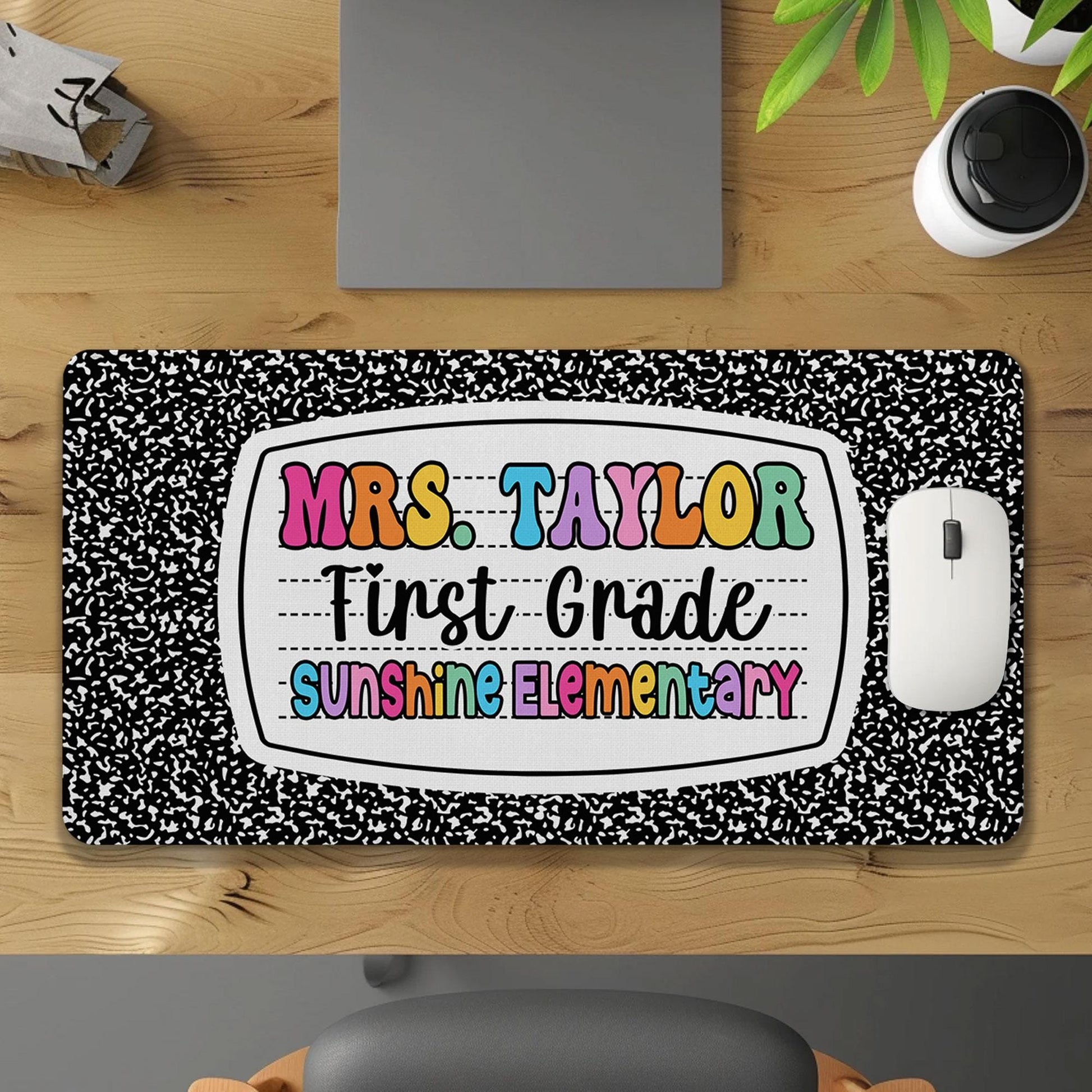 Personalized Teacher Desk Mat, First Grade Desk Mat, Custom Teacher Composition Book Desk Mat With Name, Teacher Gifts, Back To School Gift