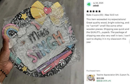 Teacher Appreciation Gift, Custom Teacher Door Hanger Composition Book 3D Wooden Sign, Teacher Name Class Welcome Sign, Back To School Gift