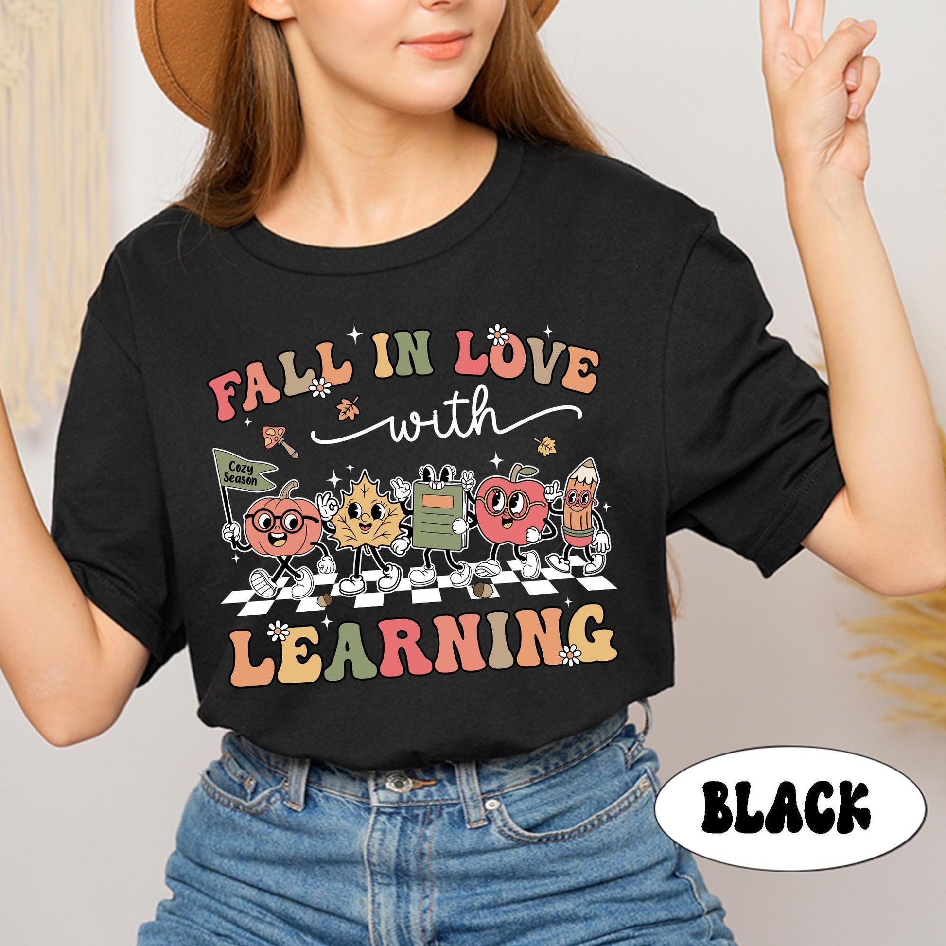 Teacher Shirt, Fall In Love With Learning, Teacher Pumpkin Fall Shirt, Halloween Spooky Shirt, Teacher Thanksgiving Sweatshirt, Teacher Gift