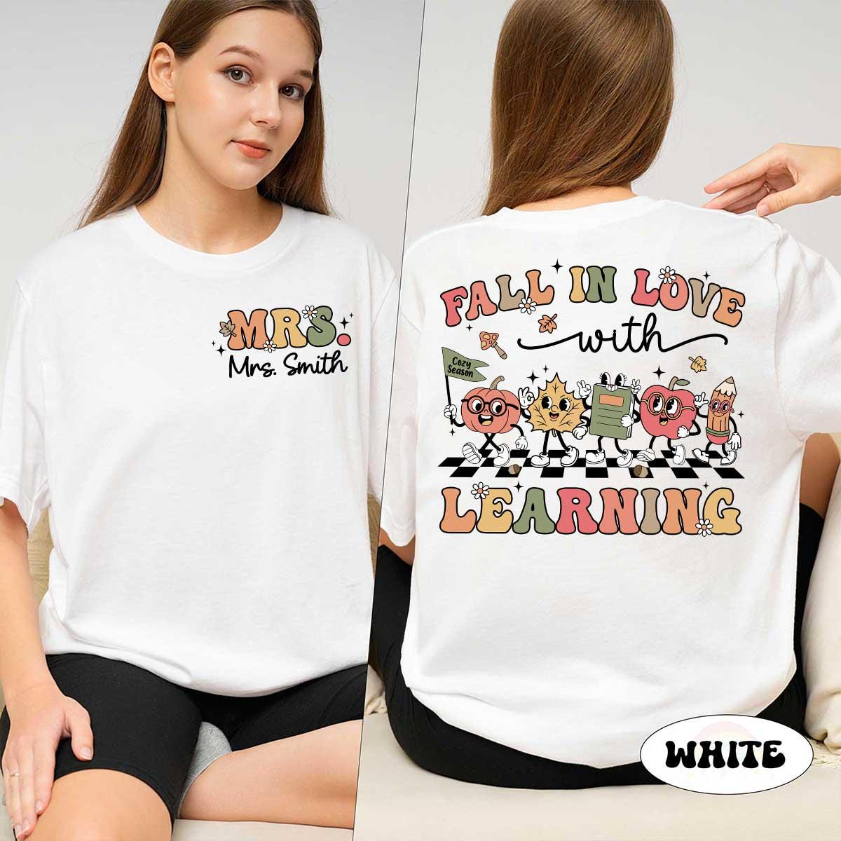 Custom Teacher Shirt, Fall In Love With Learning, Teacher Thanksgiving Shirt, Retro Fall Teacher, Pumpkin Teacher Tee, Kindergarten Teacher