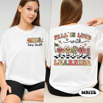Custom Teacher Shirt, Fall In Love With Learning, Teacher Thanksgiving Shirt, Retro Fall Teacher, Pumpkin Teacher Tee, Kindergarten Teacher