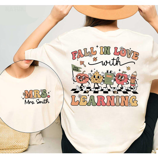 Custom Teacher Shirt, Fall In Love With Learning, Teacher Thanksgiving Shirt, Retro Fall Teacher, Pumpkin Teacher Tee, Kindergarten Teacher