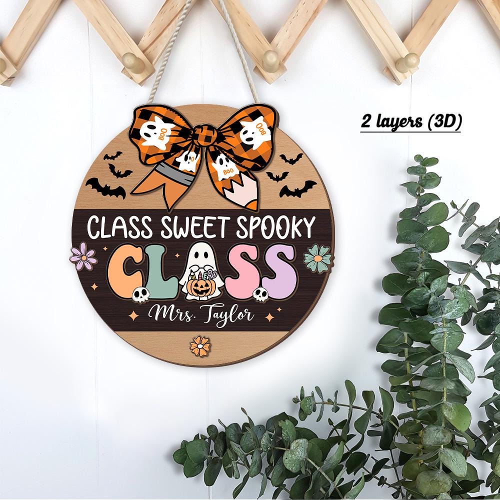 Custom Teacher Door Hanger Halloween Teacher Wooden Door Sign Classroom, Teacher Gift, Spooky Teacher Trick Or Teach, Teacher Halloween Gift