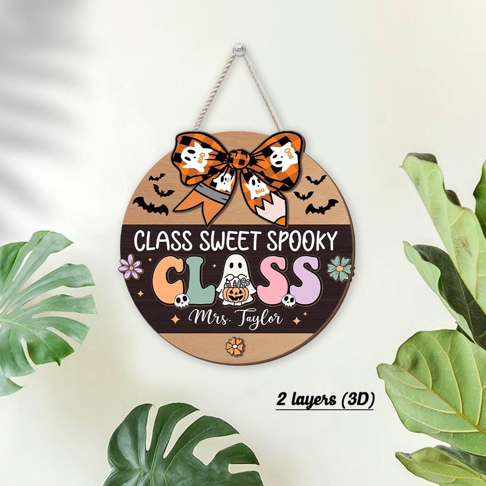 Custom Teacher Door Hanger Halloween Teacher Wooden Door Sign Classroom, Teacher Gift, Spooky Teacher Trick Or Teach, Teacher Halloween Gift