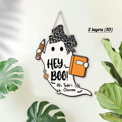 Ghost Teacher Door Hanger Halloween Decoration, Ghost Teacher Spooktacular, Custom Wooden Classroom Door Sign, Teacher Halloween Gifts