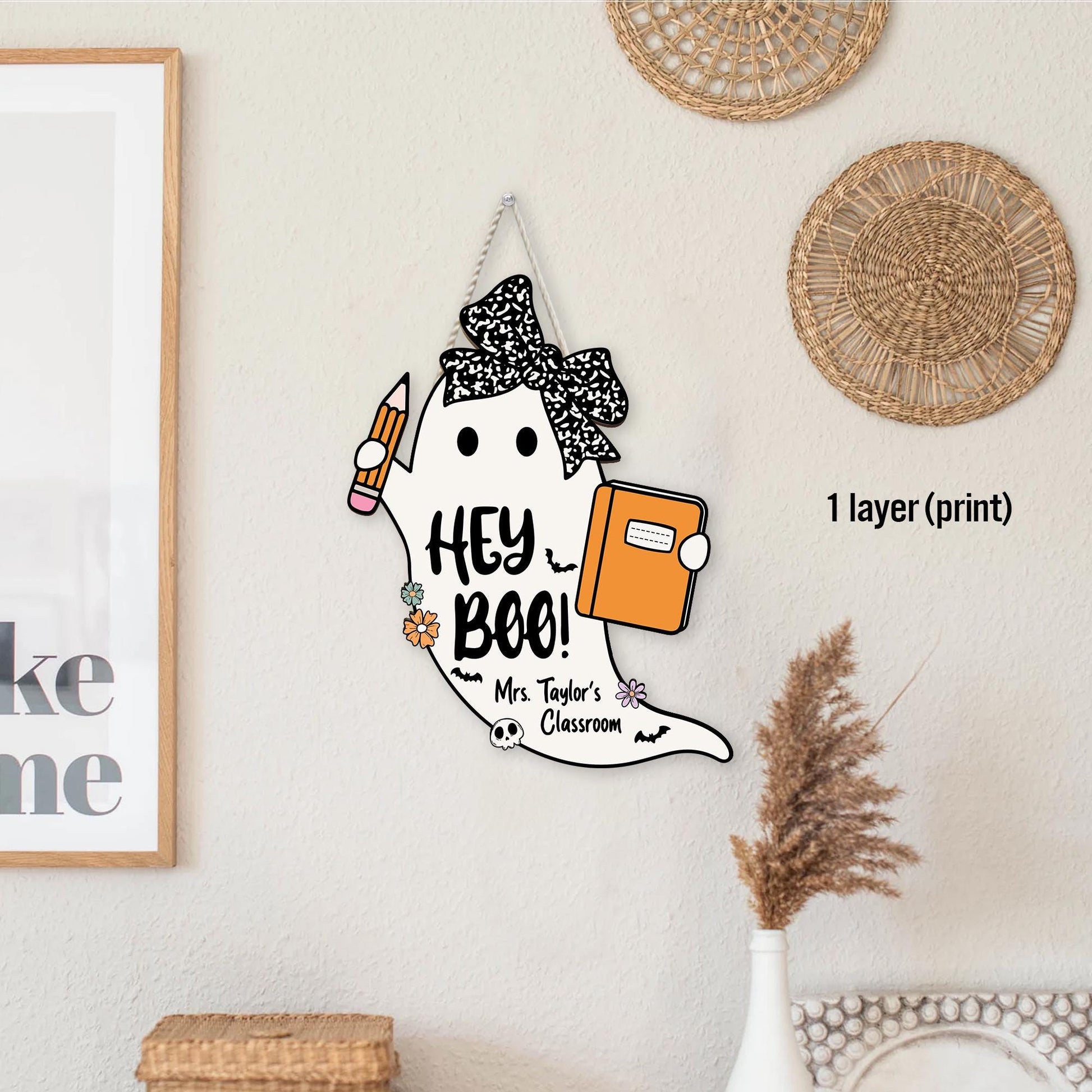 Ghost Teacher Door Hanger Halloween Decoration, Ghost Teacher Spooktacular, Custom Wooden Classroom Door Sign, Teacher Halloween Gifts