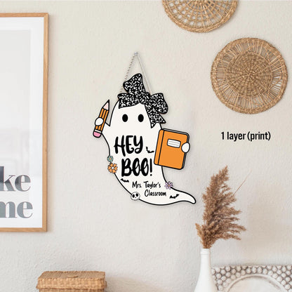 Ghost Teacher Door Hanger Halloween Decoration, Ghost Teacher Spooktacular, Custom Wooden Classroom Door Sign, Teacher Halloween Gifts