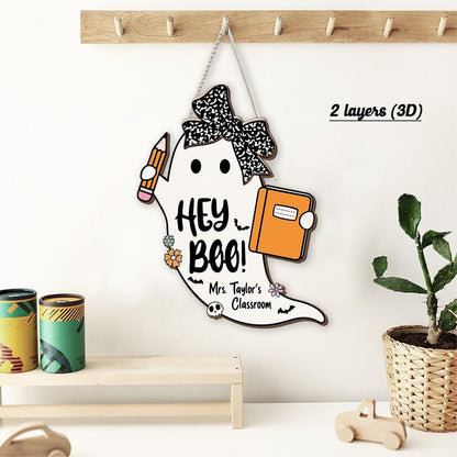 Ghost Teacher Door Hanger Halloween Decoration, Ghost Teacher Spooktacular, Custom Wooden Classroom Door Sign, Teacher Halloween Gifts