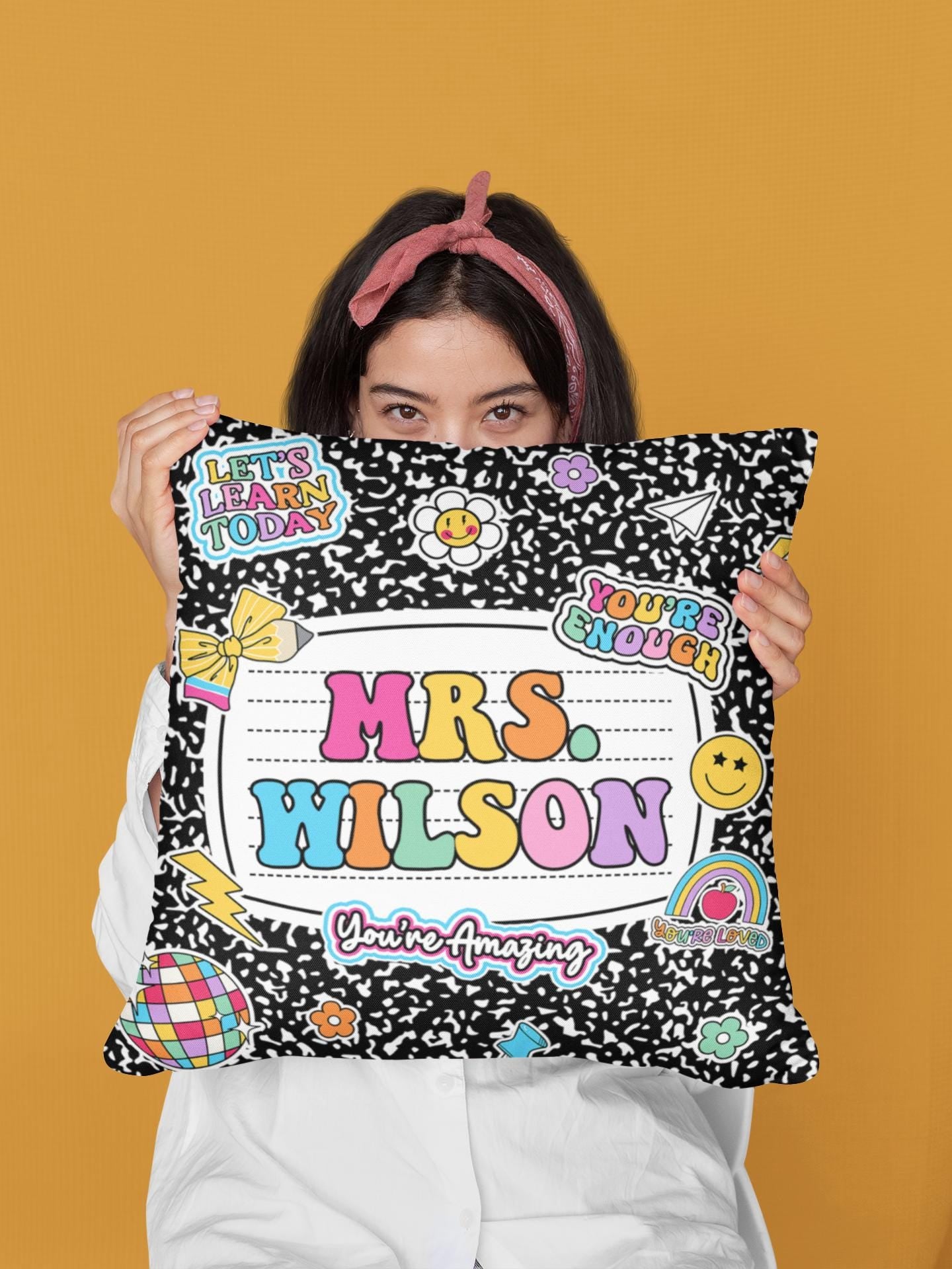 Personalized Teacher Pillow Composition Book, Teacher Gift, Teacher Pillow Case With Name, Teacher Appreciation Gift, Teacher Christmas Gift