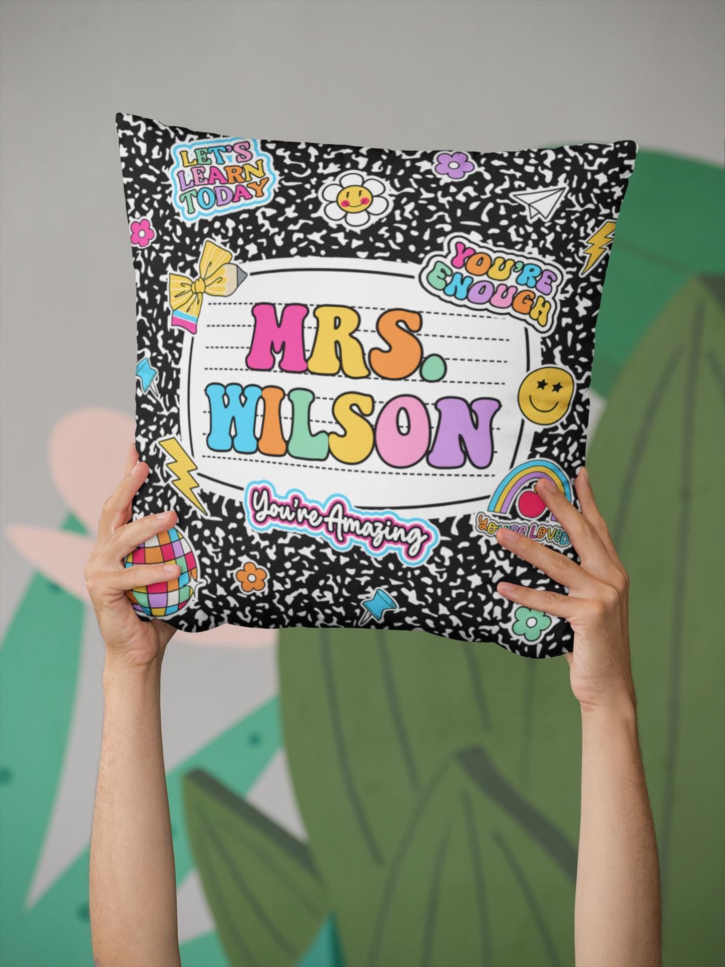 Personalized Teacher Pillow Composition Book, Teacher Gift, Teacher Pillow Case With Name, Teacher Appreciation Gift, Teacher Christmas Gift