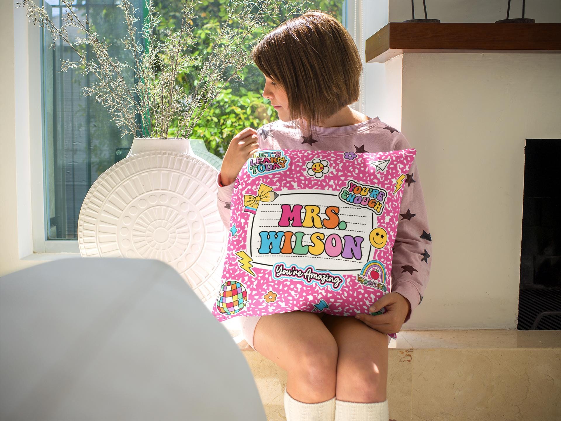 Personalized Teacher Pillow Composition Book, Teacher Gift, Teacher Pillow Case With Name, Teacher Appreciation Gift, Teacher Christmas Gift