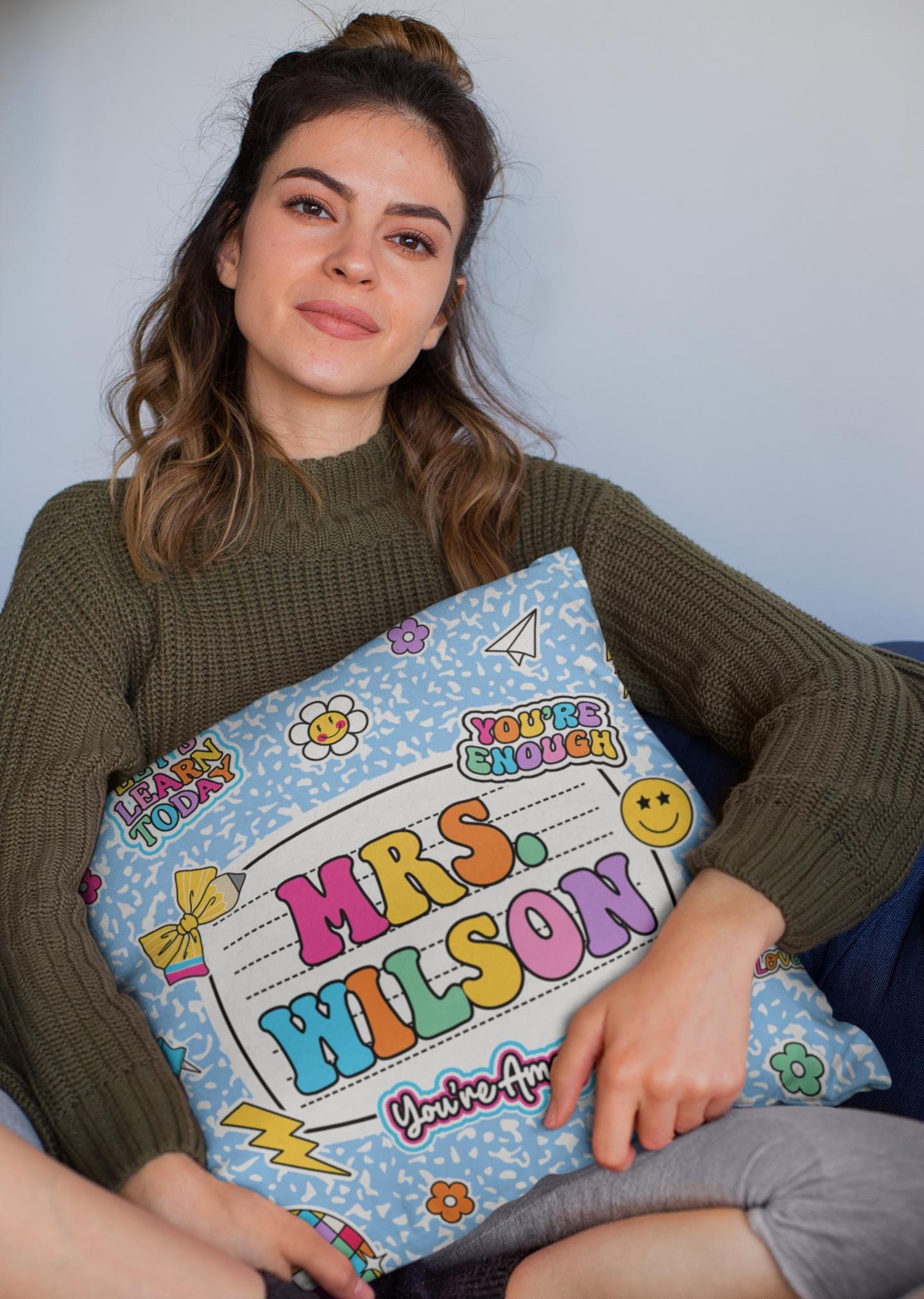 Personalized Teacher Pillow Composition Book, Teacher Gift, Teacher Pillow Case With Name, Teacher Appreciation Gift, Teacher Christmas Gift