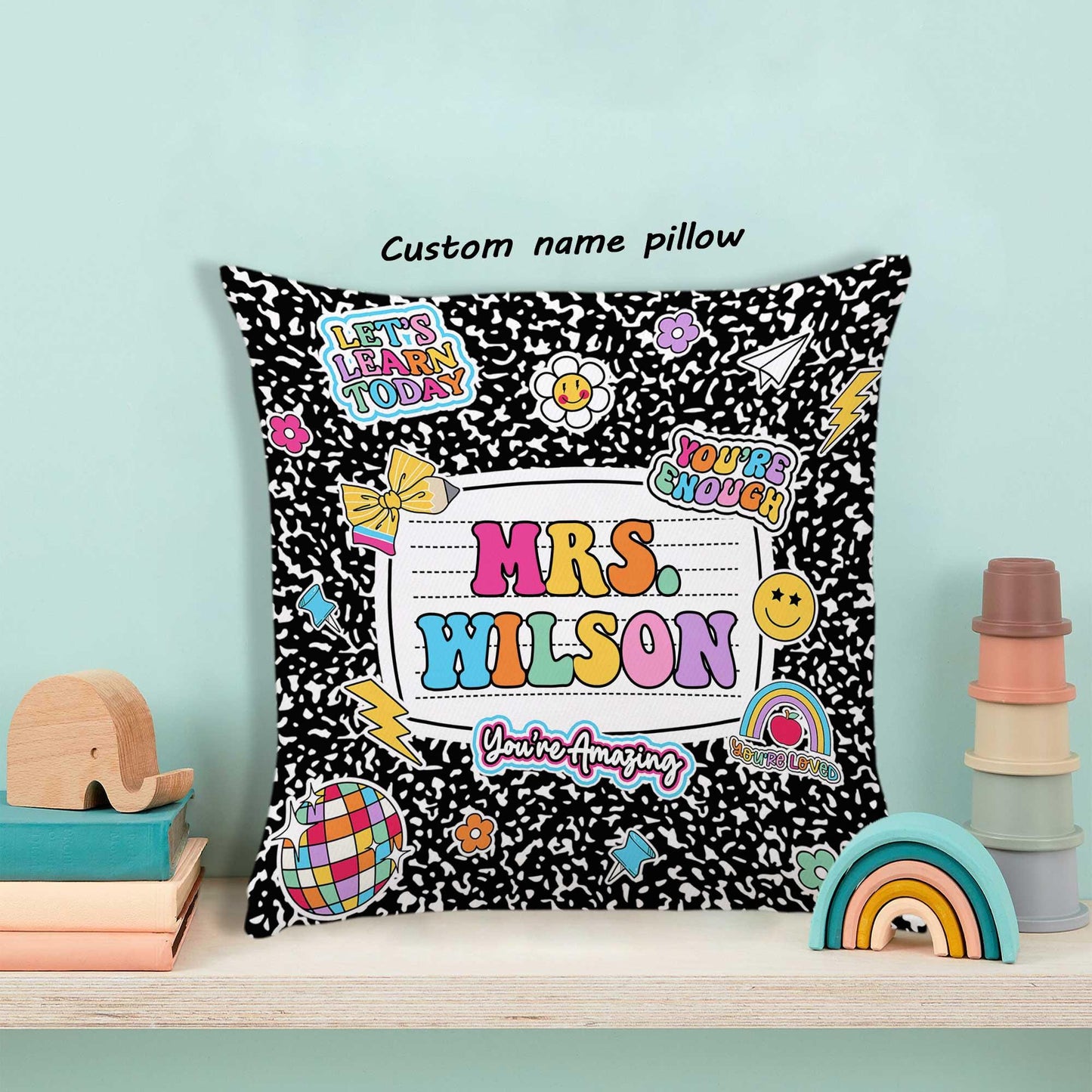 Personalized Teacher Pillow Composition Book, Teacher Gift, Teacher Pillow Case With Name, Teacher Appreciation Gift, Teacher Christmas Gift