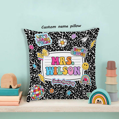 Personalized Teacher Pillow Composition Book, Teacher Gift, Teacher Pillow Case With Name, Teacher Appreciation Gift, Teacher Christmas Gift