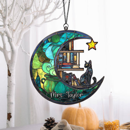 Personalized Cat Book Suncatcher, Reading Cat Suncatcher, Bookish Gift, Cat Window Hangings, Cat Lover Gift Book Lovers Gift, Librarian Gift