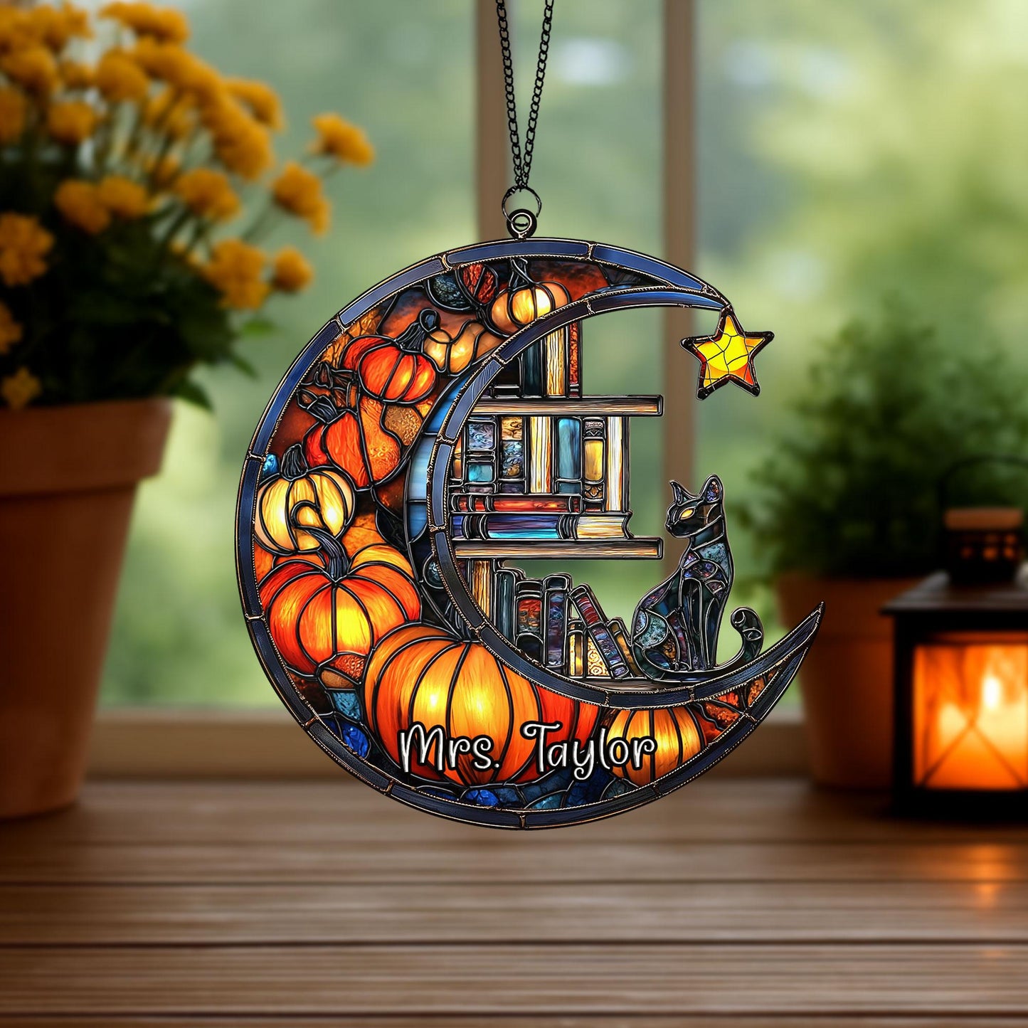 Personalized Cat Book Suncatcher, Reading Cat Suncatcher, Bookish Gift, Cat Window Hangings, Cat Lover Gift Book Lovers Gift, Librarian Gift