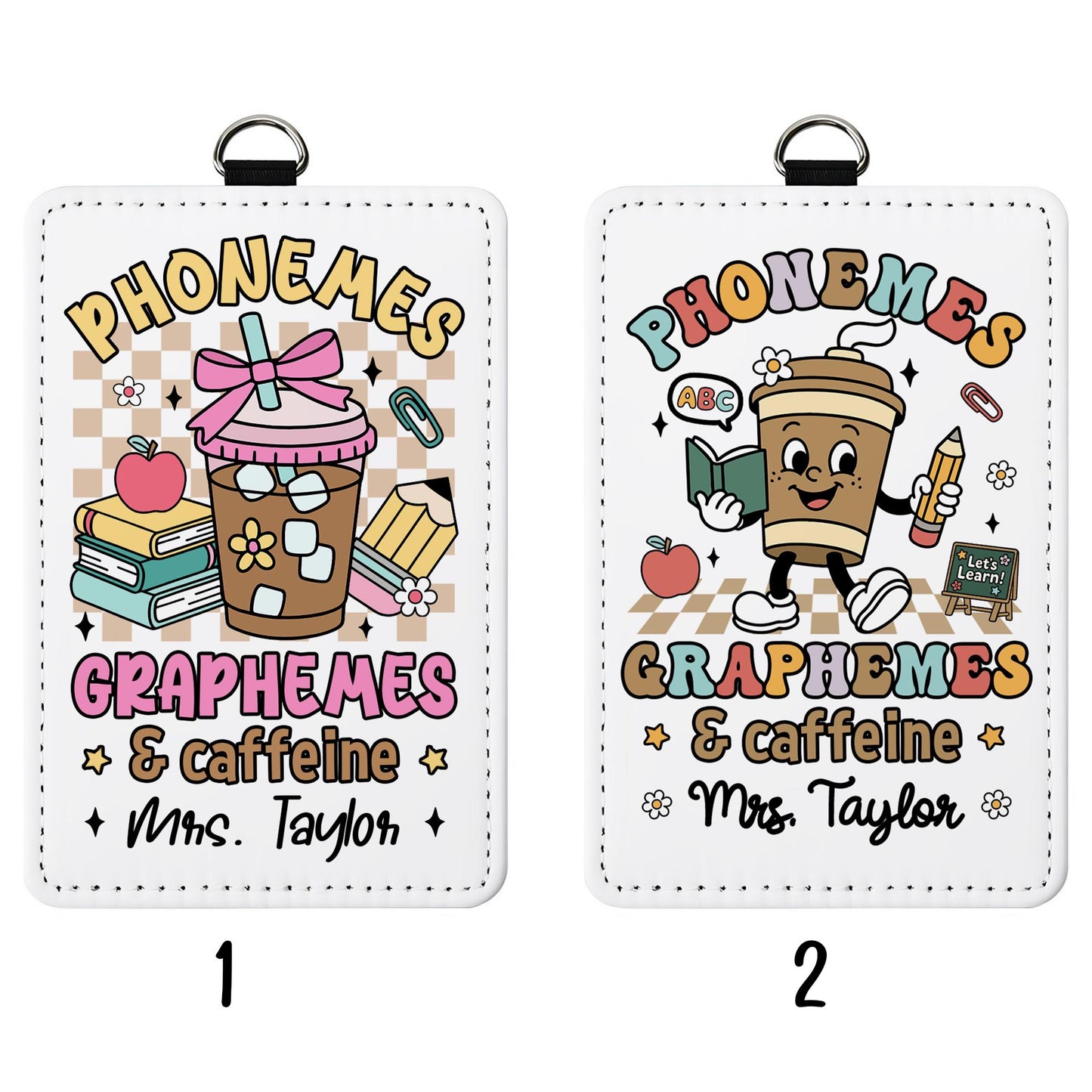 Personalized Phonemes Graphemes & Caffeine ID Badge Holder, ID Holder School Supply Theme, Teacher Appreciation Gift, Back To School Gifts