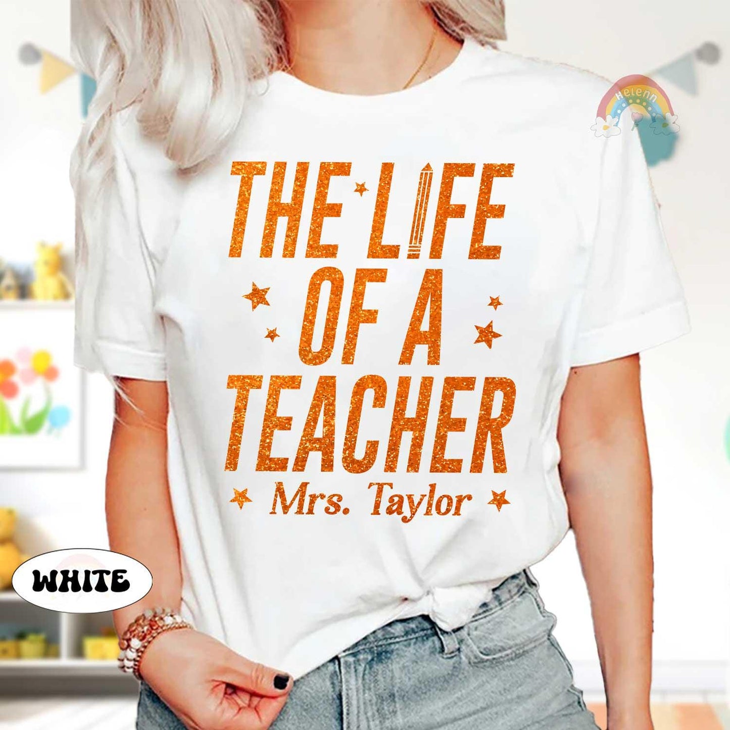 Custom The Life of A Teacher Shirt, Funny Teacher Shirt, Showgirl Era Shirt, Teacher Life, Back To School, Trendy Teacher Crewneck T-Shirt