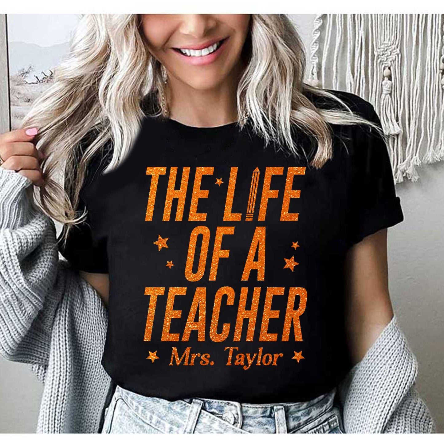 Custom The Life of A Teacher Shirt, Funny Teacher Shirt, Showgirl Era Shirt, Teacher Life, Back To School, Trendy Teacher Crewneck T-Shirt