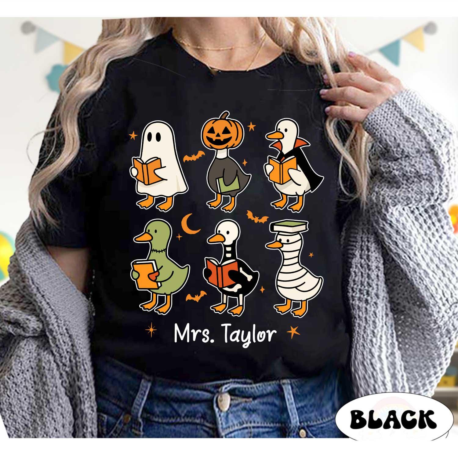 Teacher Goose Halloween Shirt, Spooky Teacher Shirt, Teacher Pumpkin Goose Ghost Sweatshirt, Teacher Halloween Gift, Teacher Ghost Shirt
