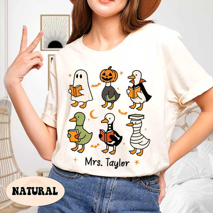 Teacher Goose Halloween Shirt, Spooky Teacher Shirt, Teacher Pumpkin Goose Ghost Sweatshirt, Teacher Halloween Gift, Teacher Ghost Shirt
