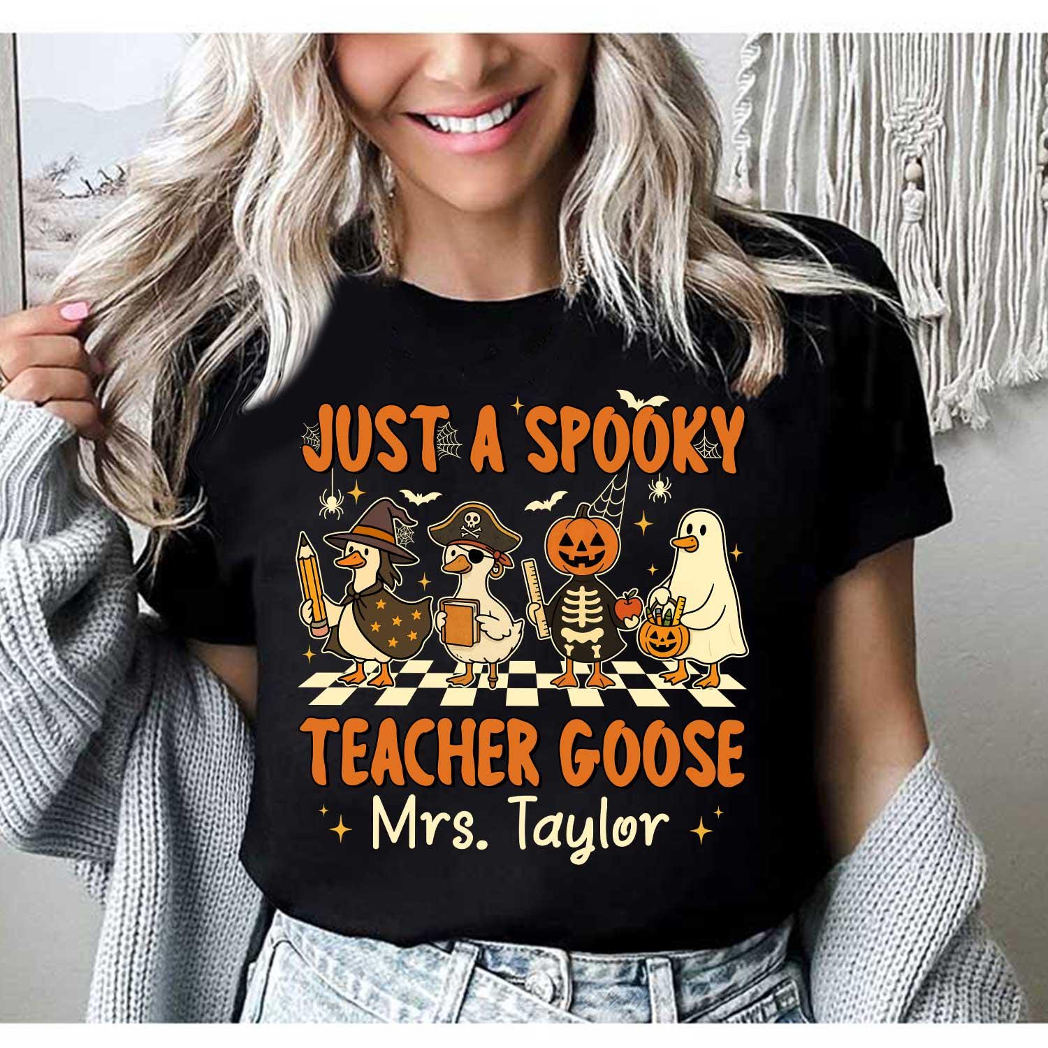 Custom Teacher Halloween Shirt, Spooky Teacher Goose, Trick Or Teach, Spooky Teacher Shirt, Teacher Pumpkin Ghost, Teacher Halloween Gift