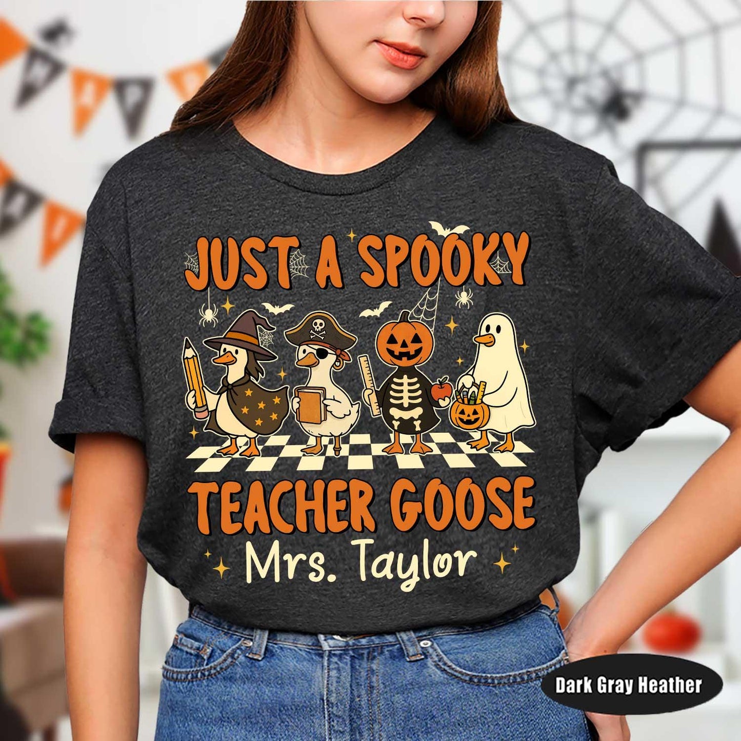 Custom Teacher Halloween Shirt, Spooky Teacher Goose, Trick Or Teach, Spooky Teacher Shirt, Teacher Pumpkin Ghost, Teacher Halloween Gift