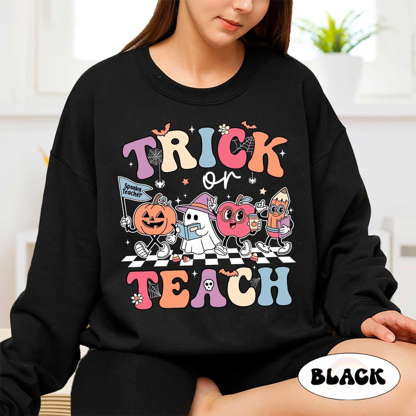 Teacher Halloween Shirt, Trick Or Teach, Spooky Teacher Shirt, Teacher Pumpkin Ghost Sweatshirt, Teacher Halloween Gift, Teacher Ghost Shirt