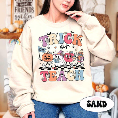 Teacher Halloween Shirt, Trick Or Teach, Spooky Teacher Shirt, Teacher Pumpkin Ghost Sweatshirt, Teacher Halloween Gift, Teacher Ghost Shirt